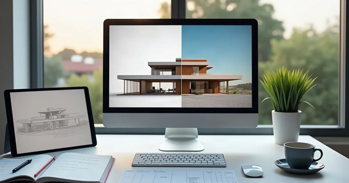 Modelo de SketchUp transformado en un render arquitectónico fotorrealista con PromptRender