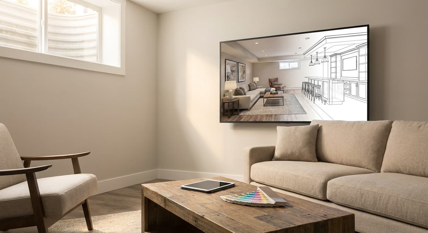 Turn basement renovation ideas into photorealistic renders