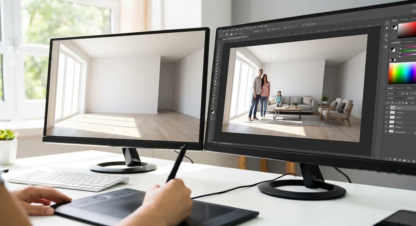 How to add people and furniture to AI architectural renders